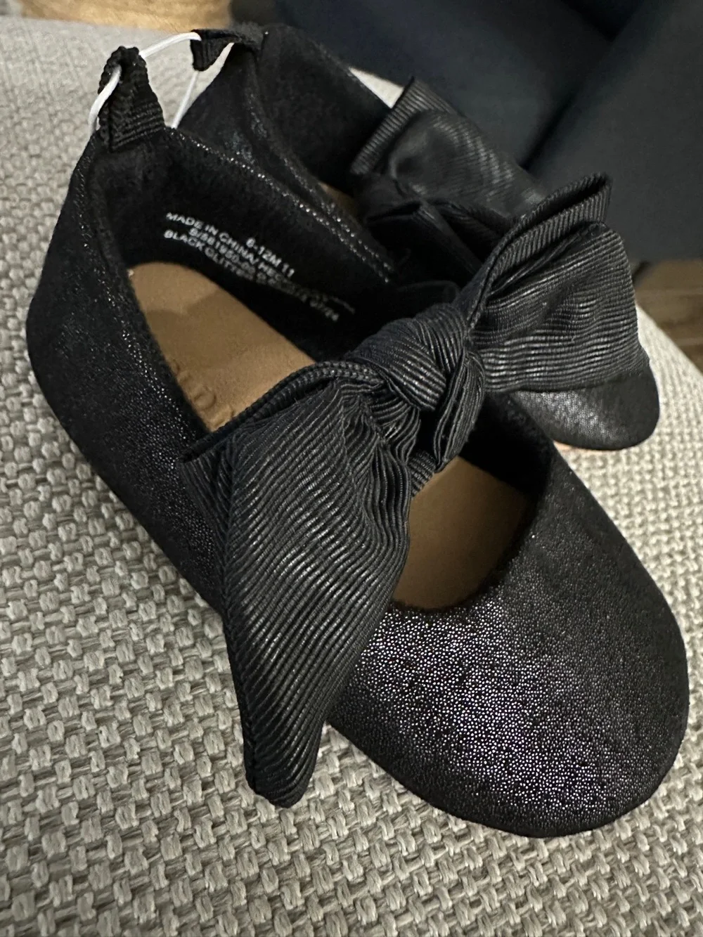 Old Navy Canvas Bow Ballet Flats Black Glitter Baby Size 6-12 months